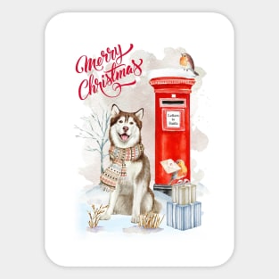 Siberian Husky Merry Christmas Santa Dog Sticker